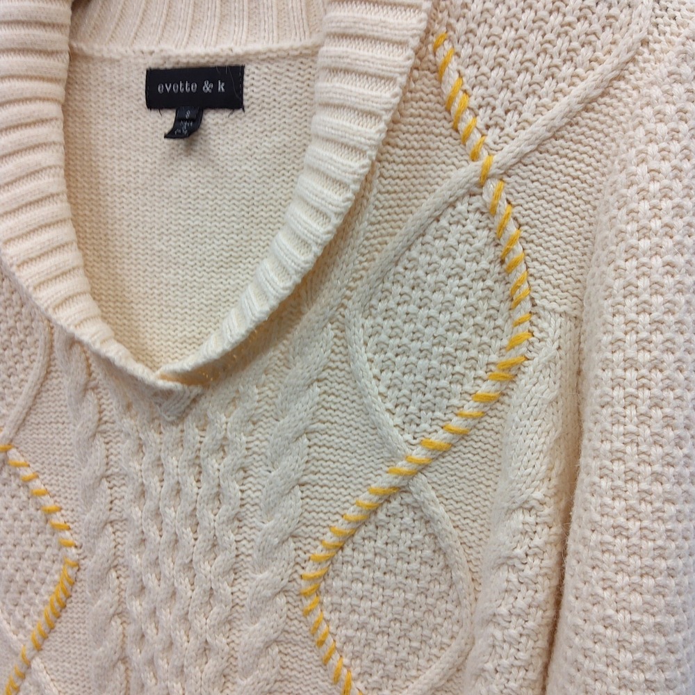 Cottagecore Cable Knit Sweater Collared Small Grandmacore Preppy Yellow accents